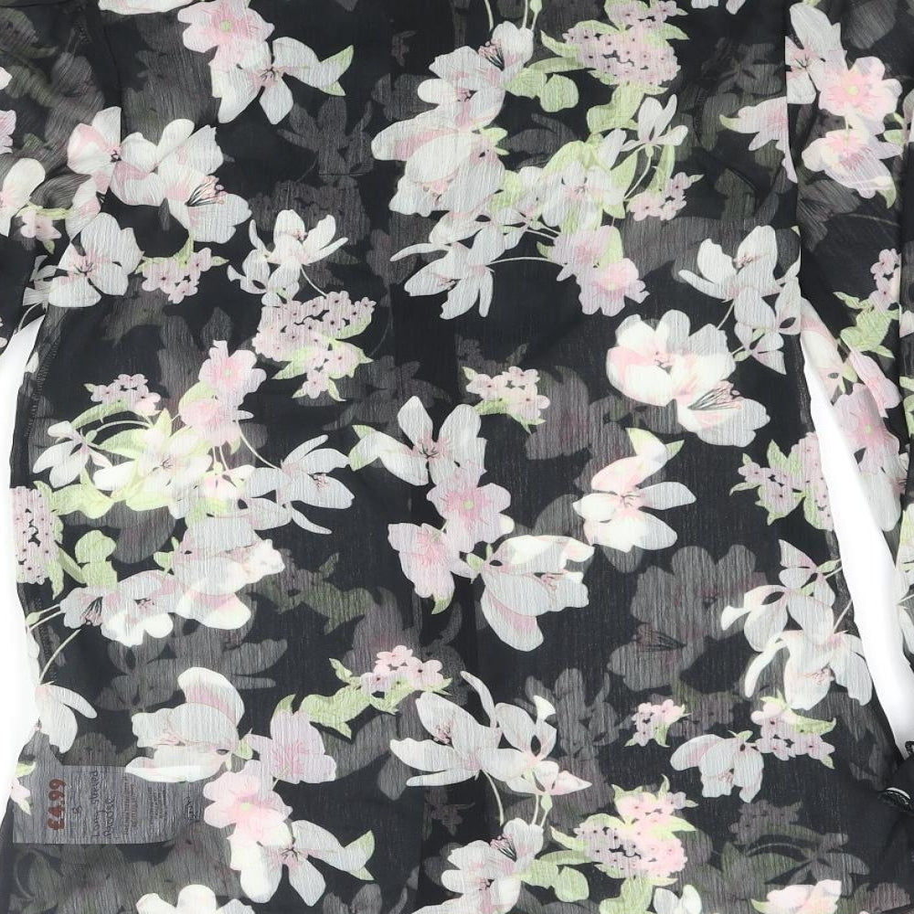 River Island Womens Black Floral Polyester Basic Blouse Size 8 Mock Neck - Frill Bow