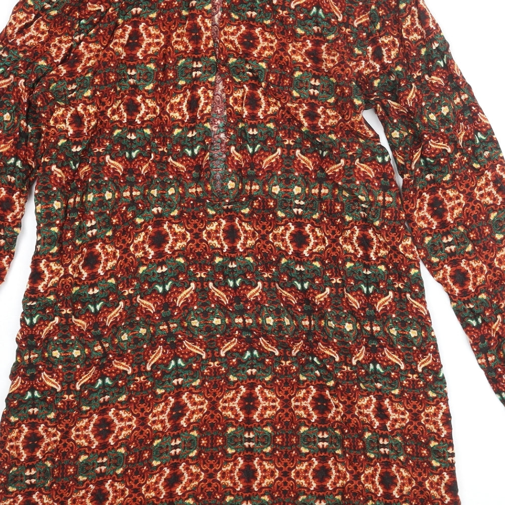 H&M Womens Multicoloured Geometric Viscose Shift Size 12 Round Neck Button