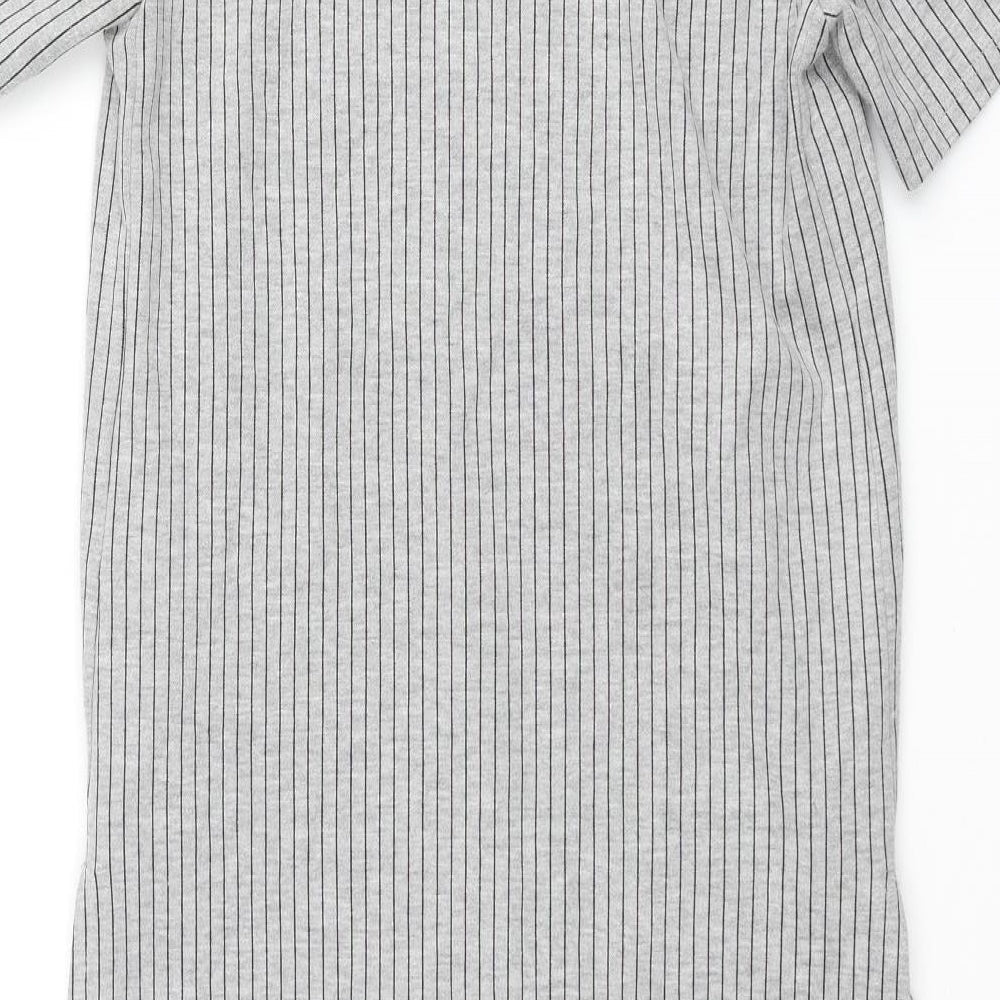 Zara Womens Grey Striped Polyester Tunic Blouse Size S Mock Neck - Hi-Low Hem Side Slits
