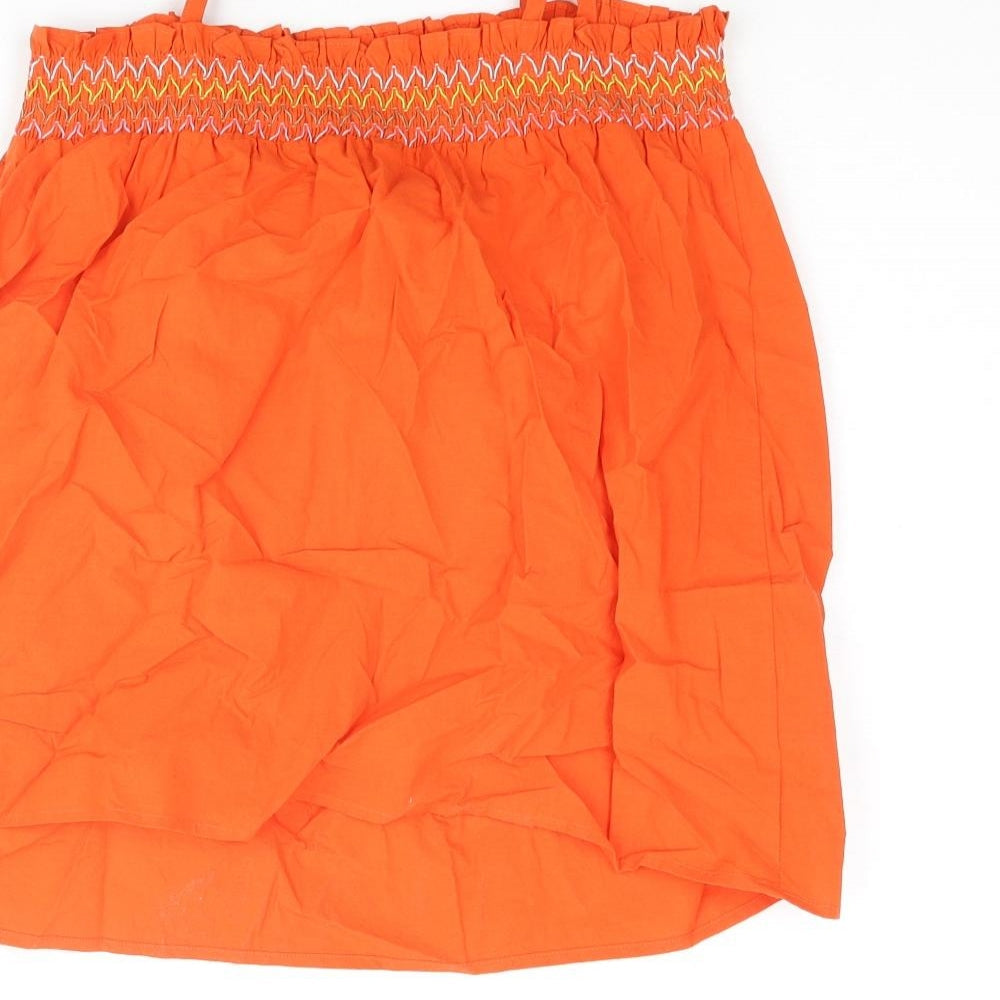 Marks & Spencer Womens Orange Cotton Camisole Blouse Size 10 Square Neck - Rouched