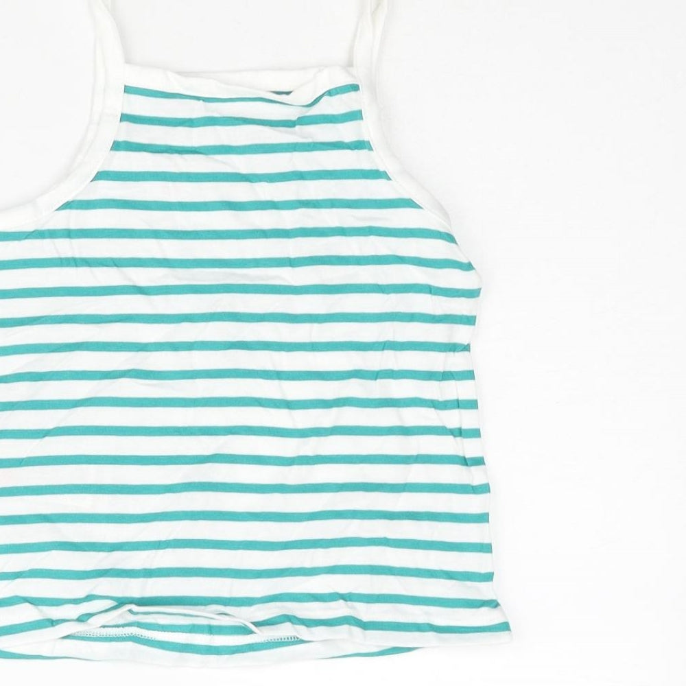 Marks & Spencer Girls Blue Striped Cotton Basic Tank Size 3-4 Years Square Neck Pullover - Embroidered Heart