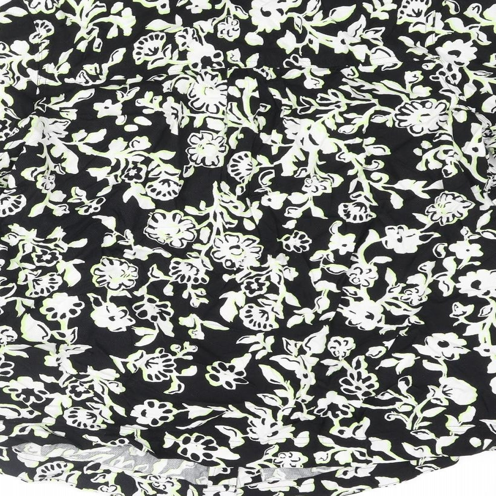 Marks & Spencer Womens Black Floral Viscose Basic Button-Up Size 14 Collared