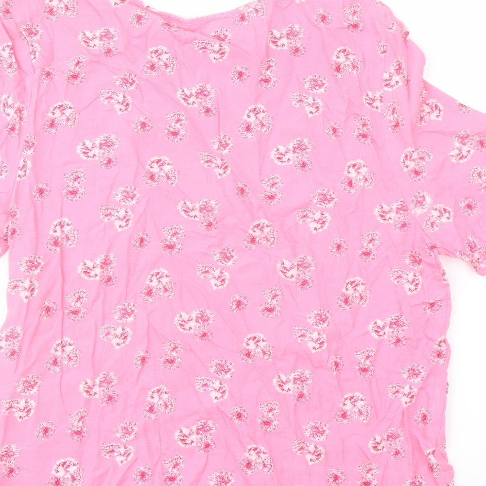 Marks & Spencer Womens Pink Floral Viscose Basic Blouse Size 6 Round Neck