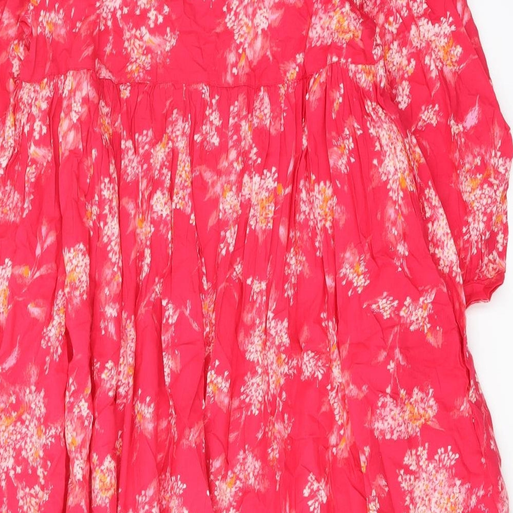 Per Una Womens Pink Floral Cotton Skater Dress Size S V-Neck Pullover