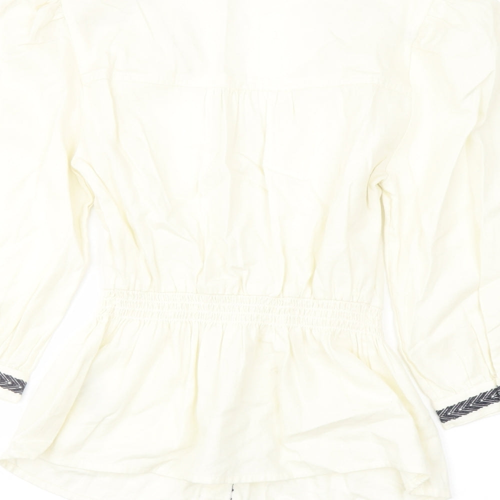 Marks & Spencer Womens Ivory Cotton Basic Blouse Size 6 V-Neck