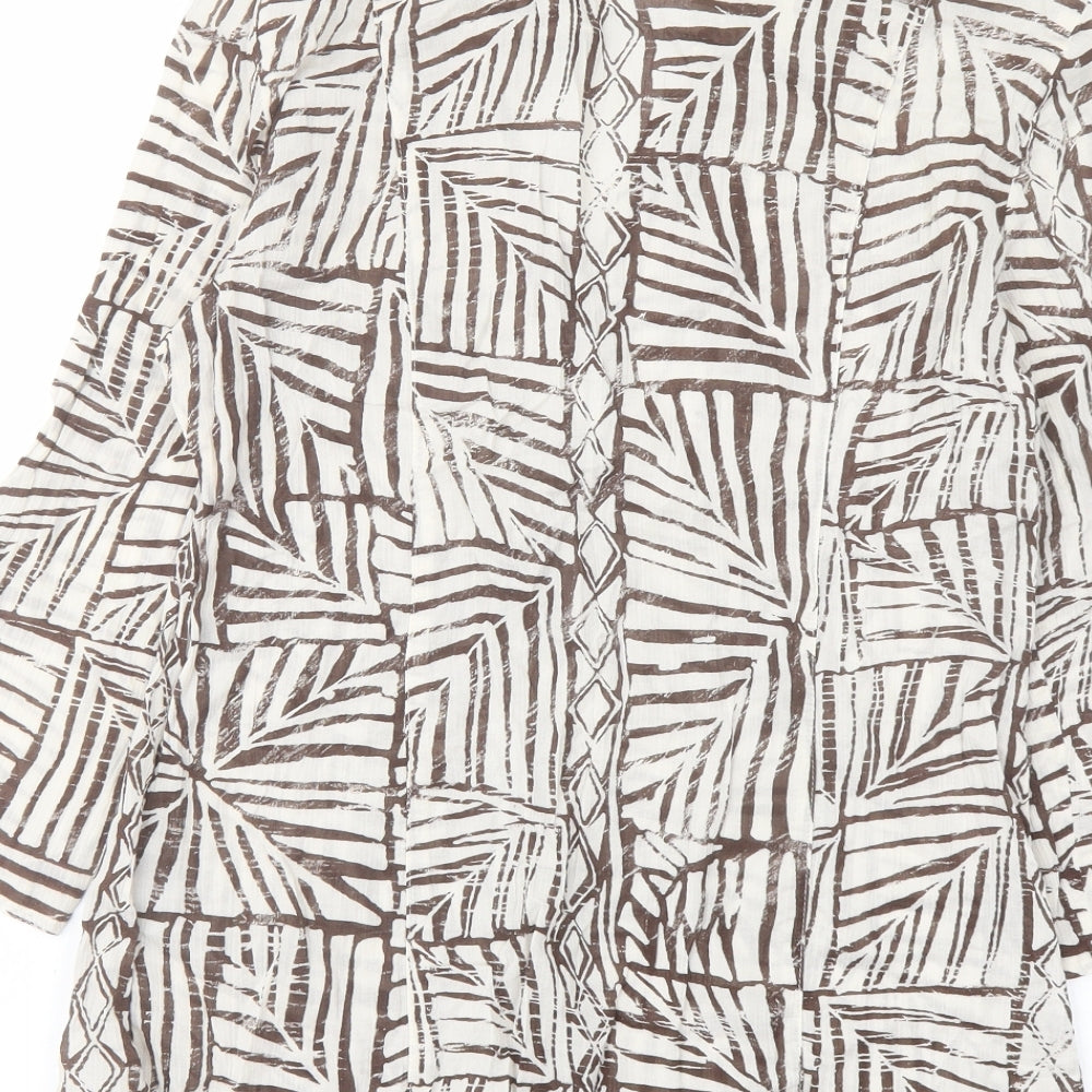 Per Una Womens Beige Geometric Cotton Basic Button-Up Size 10 Collared