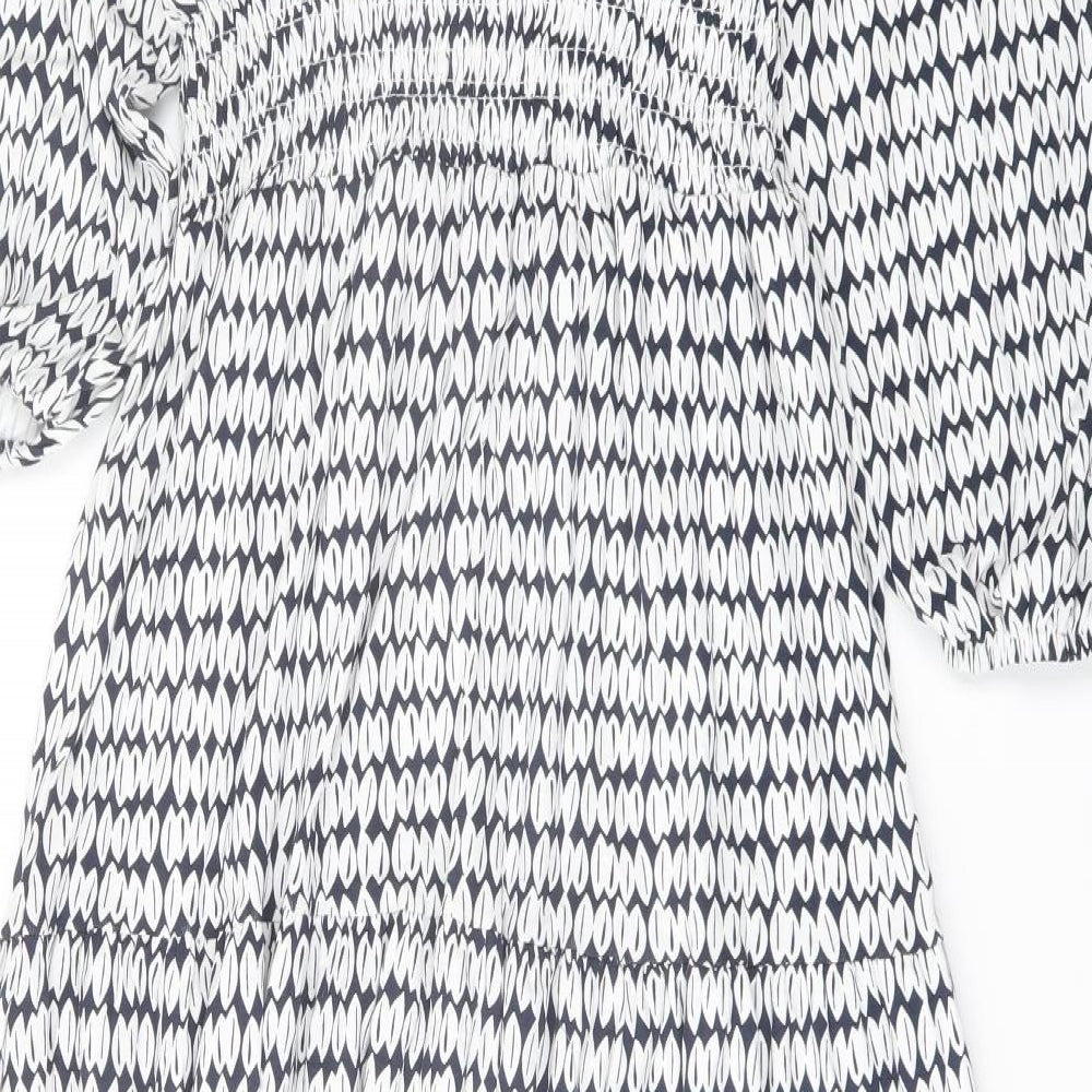Marks & Spencer Womens Blue Geometric Viscose A-Line Size 8 Square Neck Pullover