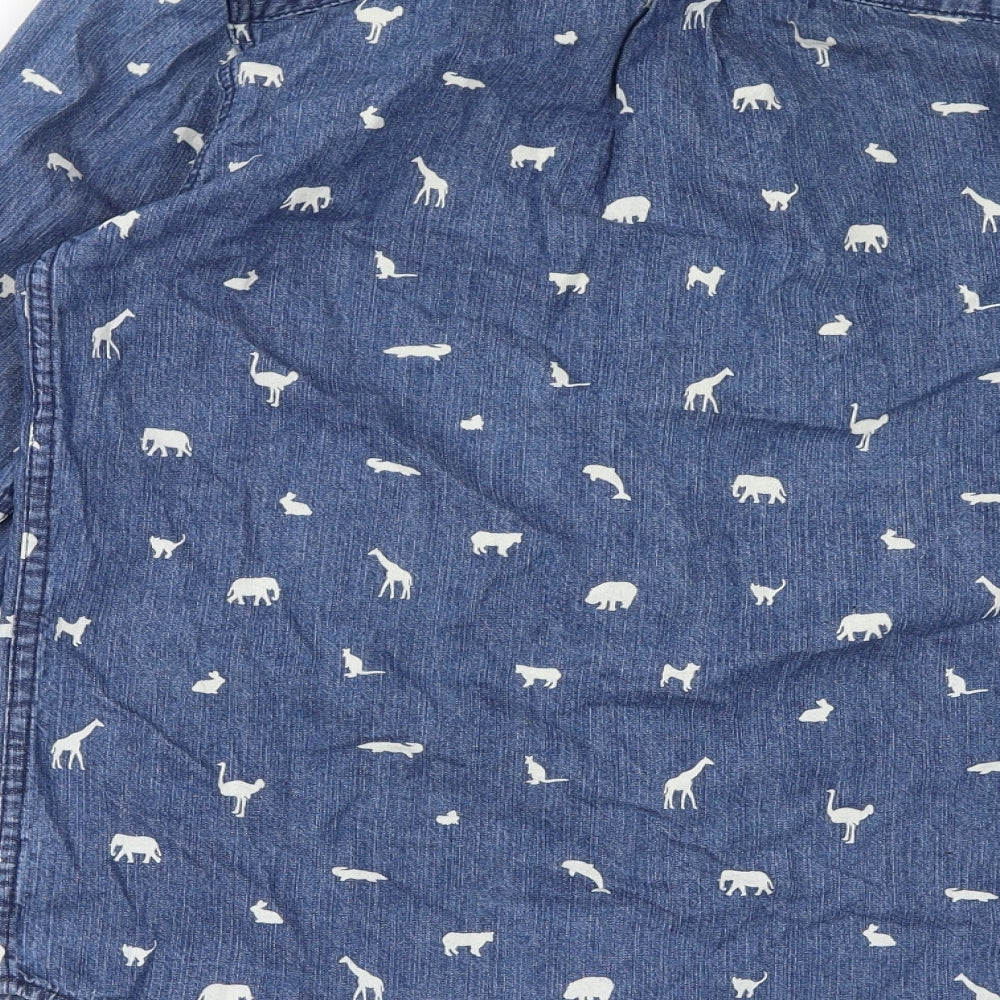graniph Mens Blue Geometric Cotton Button-Up Size M Collared Button - Animals
