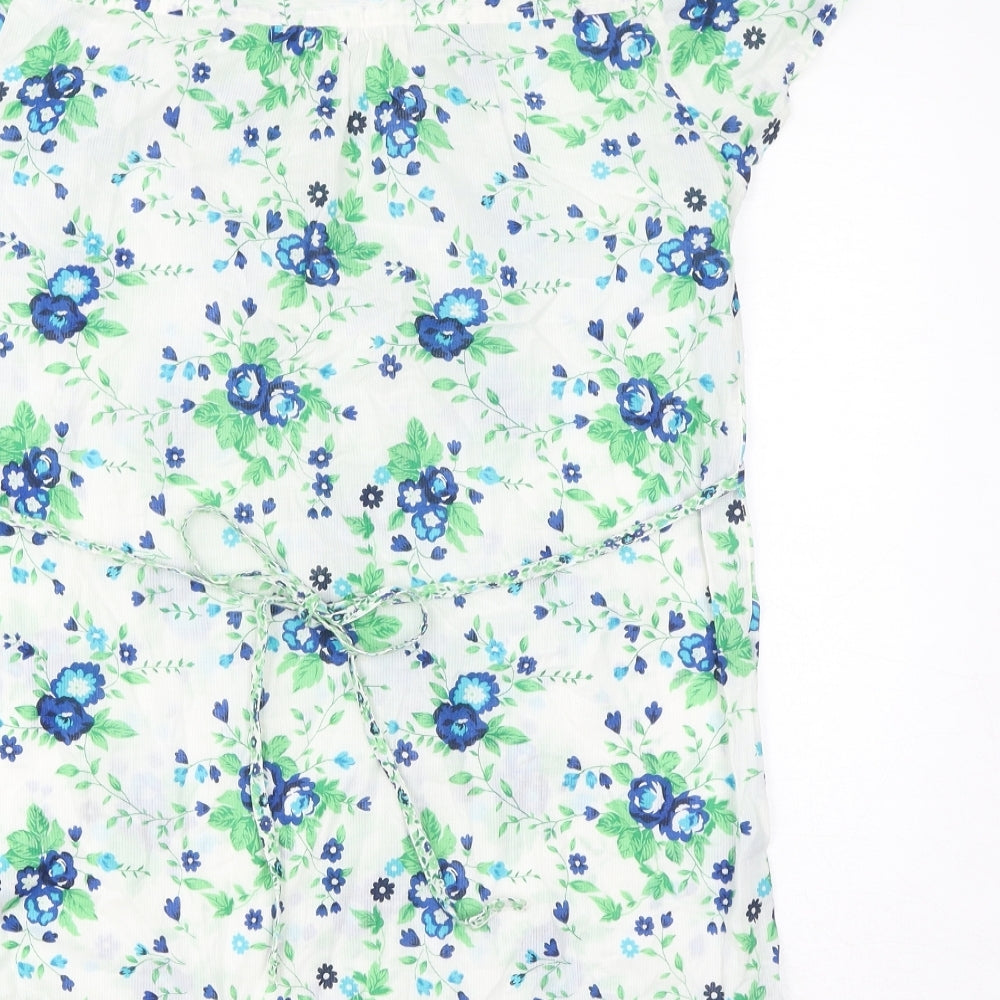 Debenhams Womens White Floral Cotton Basic T-Shirt Size 12 Round Neck - Sequins