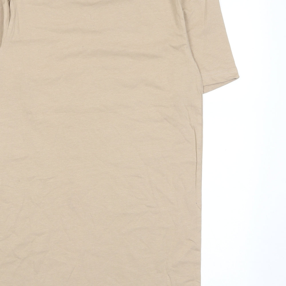 Boohoo Mens Beige Cotton T-Shirt Size S Crew Neck