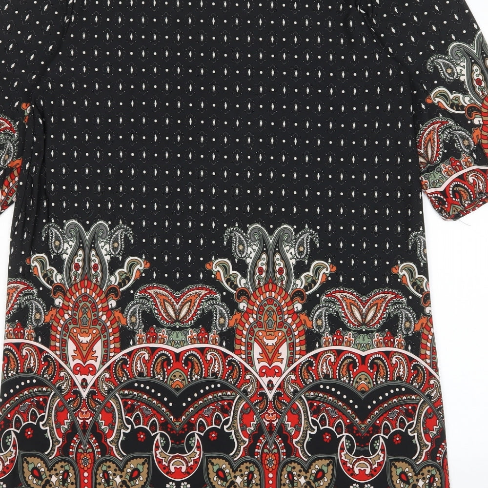 CULTURE Womens Multicoloured Geometric Polyester A-Line Size 10 Boat Neck Pullover - Pleated