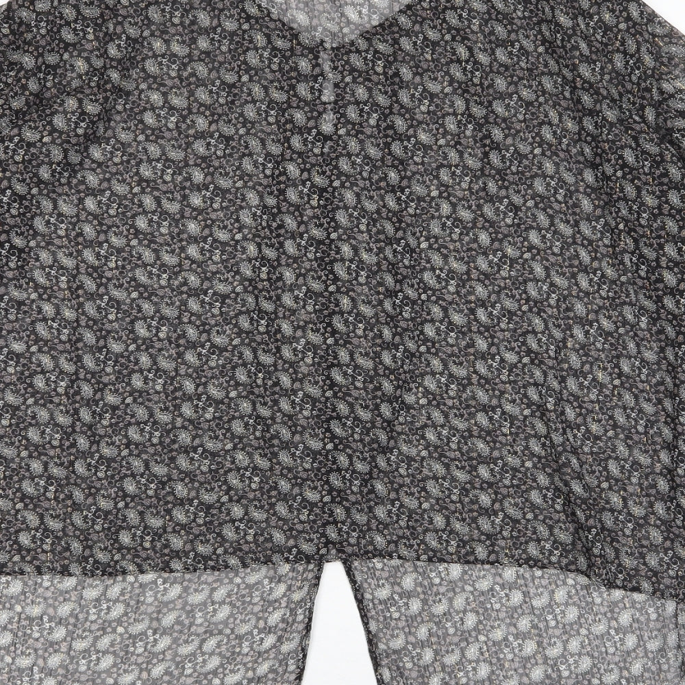Zara Womens Black Fair Isle Polyester Basic Button-Up Size S V-Neck
