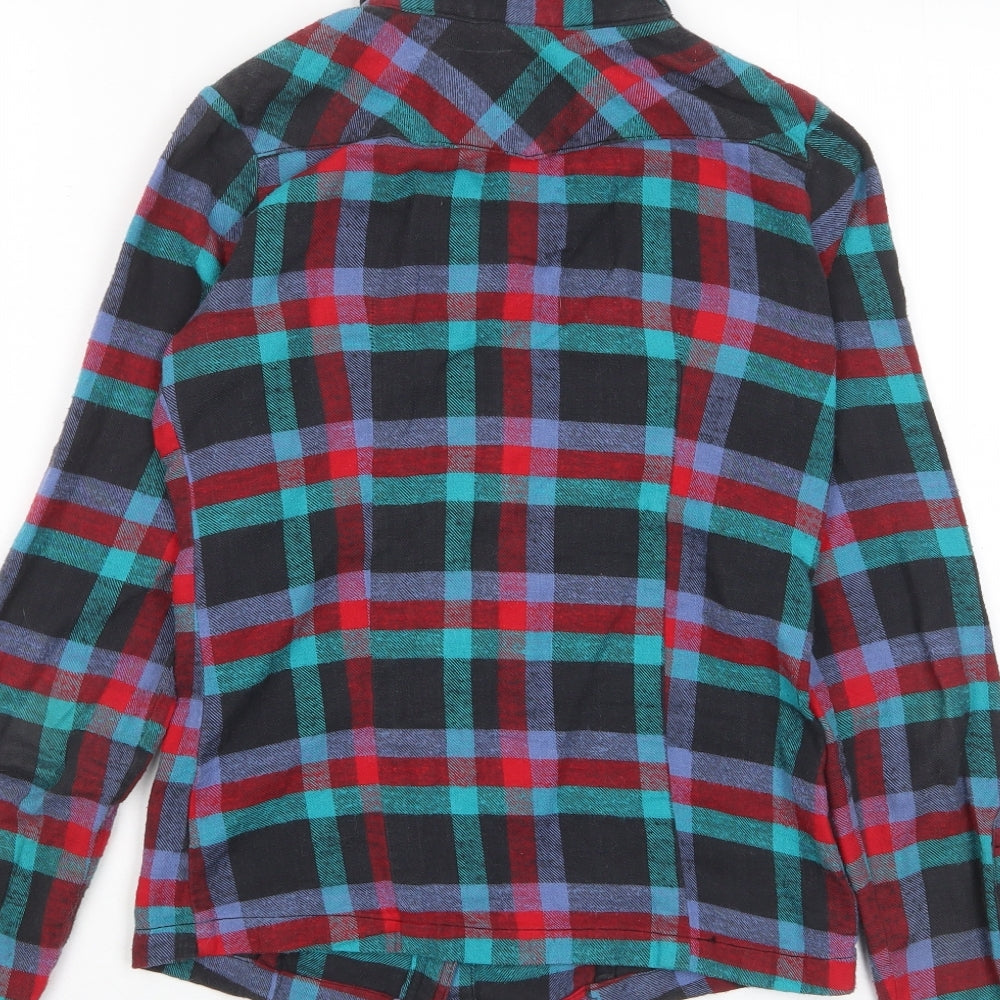 Fenchurch Womens Multicoloured Plaid Cotton Basic Button-Up Size 2XS Collared - Logo, Embroided