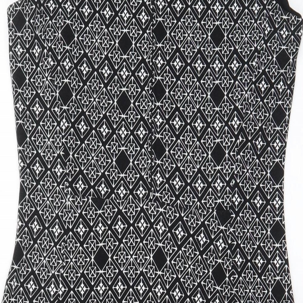H&M Womens Black Argyle/Diamond Polyester Bodycon Size M Crew Neck Zip - Lined