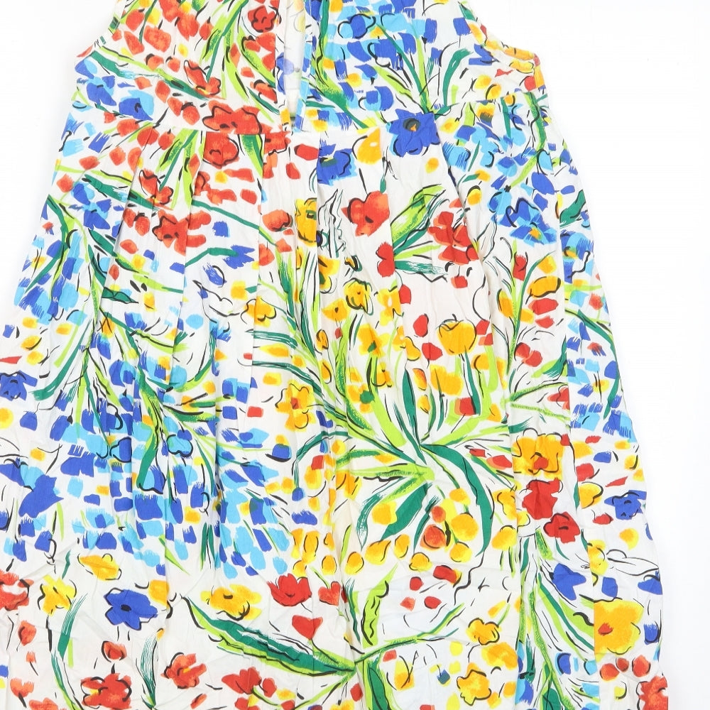 Zara Womens Multicoloured Floral Cotton A-Line Size M Crew Neck Button - Pleated