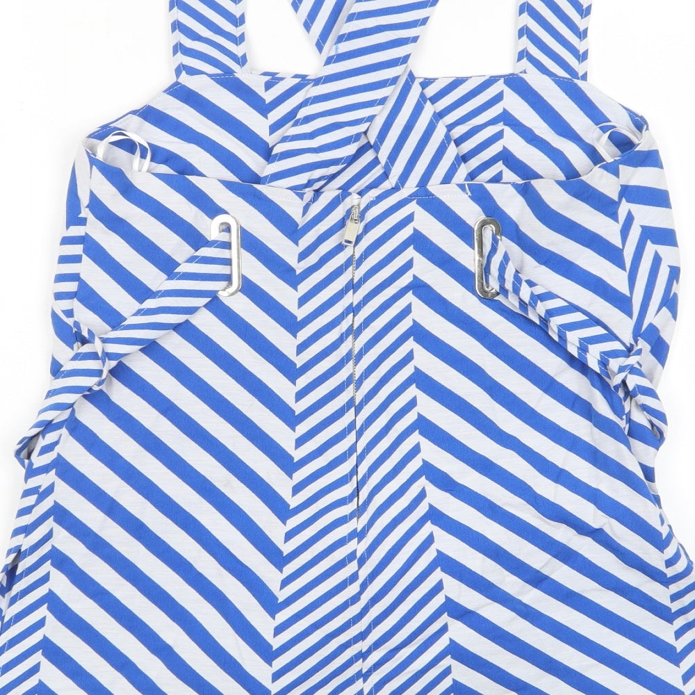 Marks & Spencer Womens Blue Striped Cotton Basic Tank Size 10 Square Neck - Tie Front