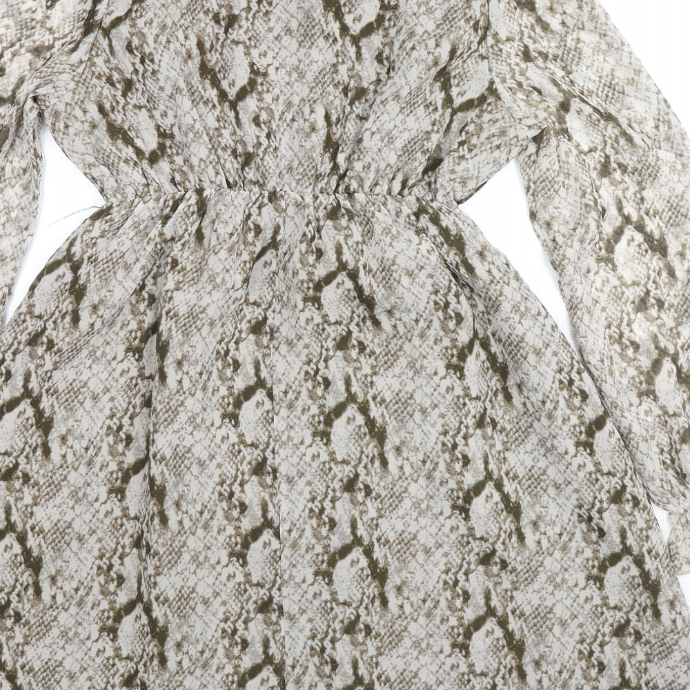 Kaycee Womens Beige Animal Print Polyester Fit & Flare Size L V-Neck Pullover - Snake Pattern