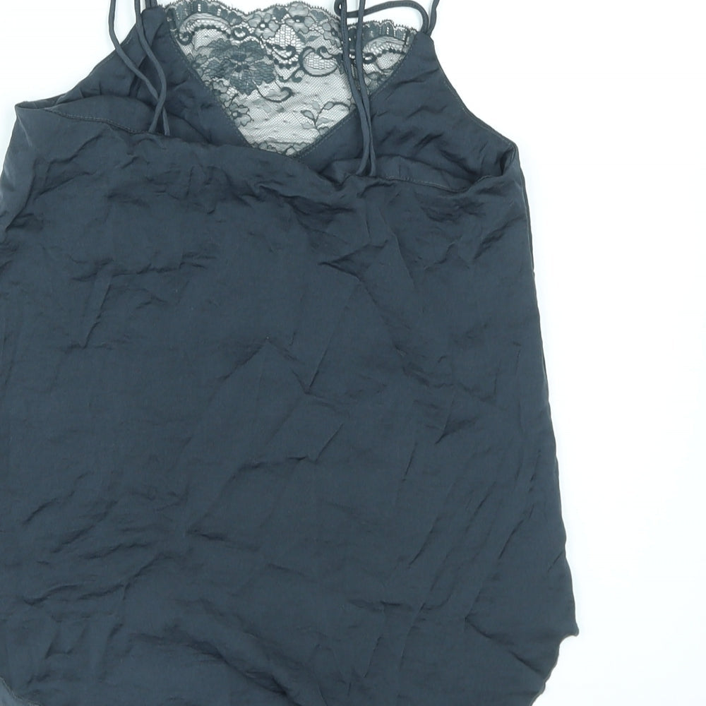 H&M Womens Grey Polyester Basic Tank Size 4 V-Neck - Lace