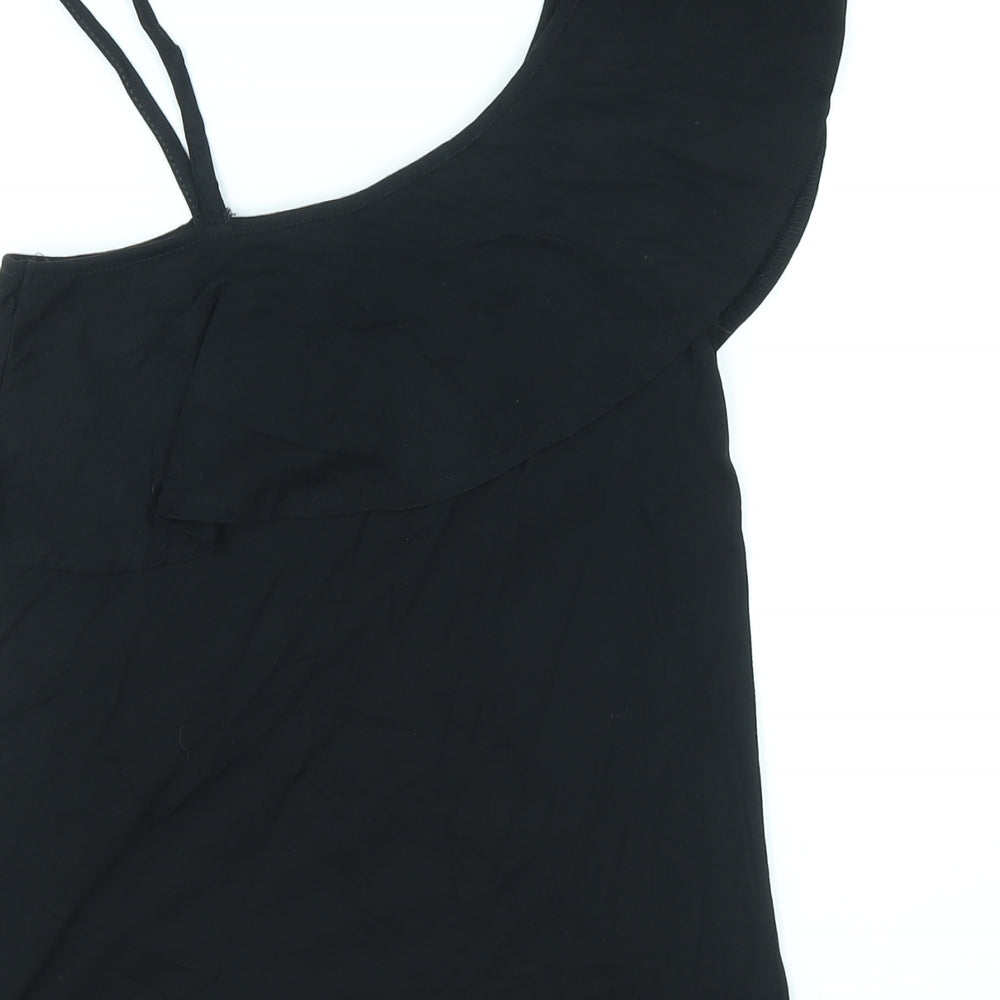 NEXT Womens Black Floral Cotton Basic Tank Size 6 One Shoulder - Embroidery
