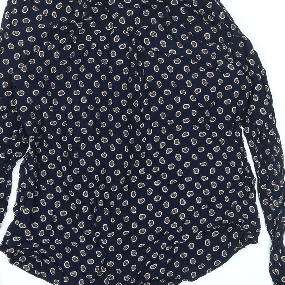 Cooperative Womens Blue Paisley Viscose Basic Button-Up Size S Collared
