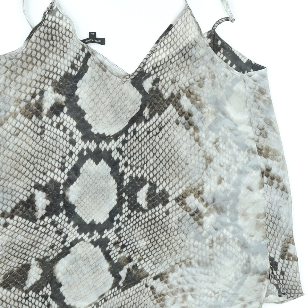 River Island Womens Grey Animal Print Polyester Camisole Tank Size 10 V-Neck - Snake Skin Print