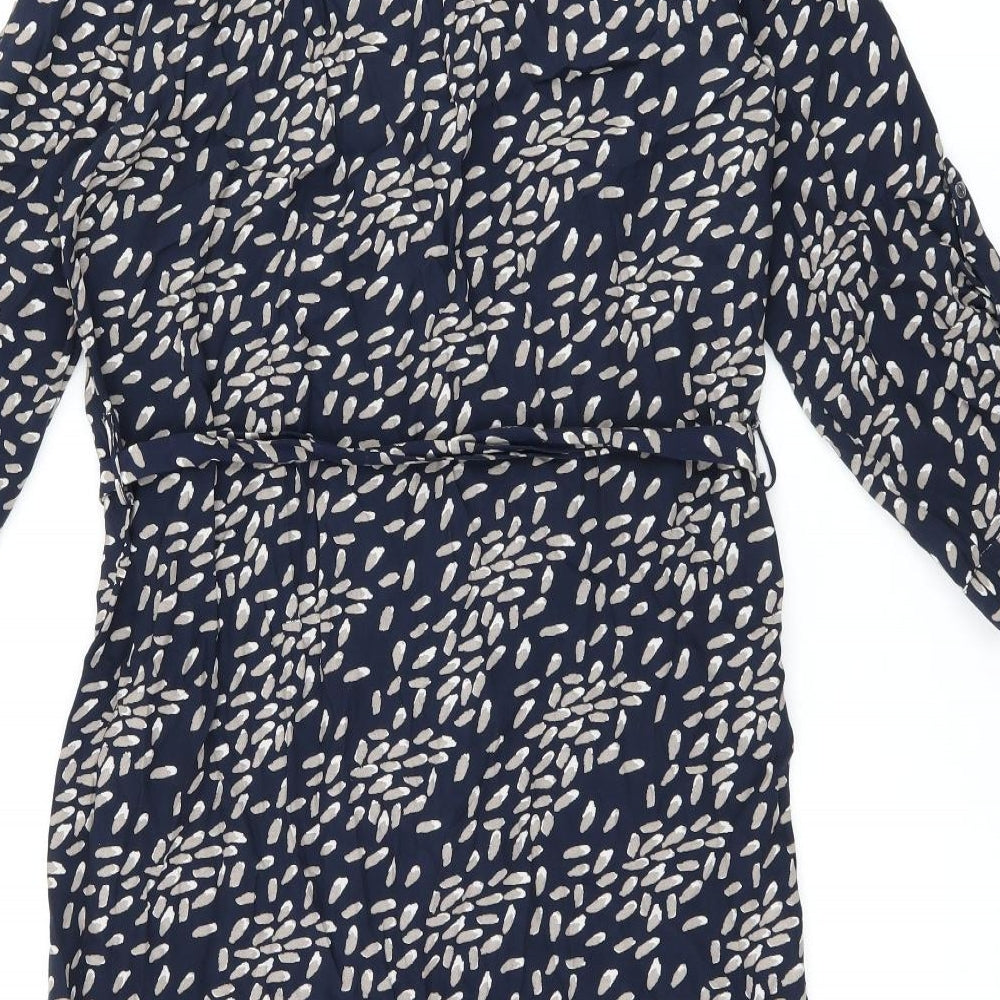 Apricot Womens Blue Geometric Polyester Shift Size 10 V-Neck Button - Belted