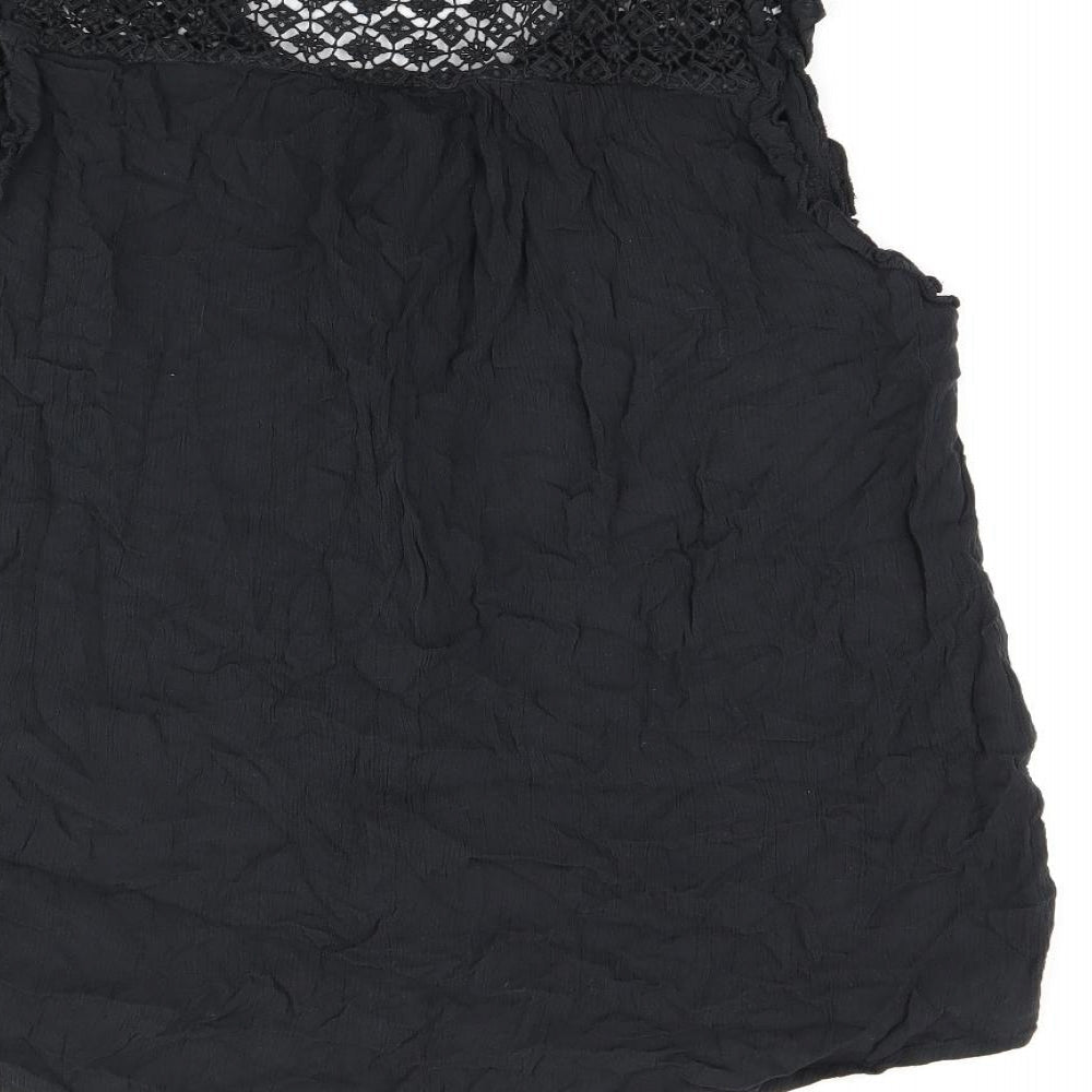 Yessica Womens Black Cotton Basic Button-Up Size 14 V-Neck