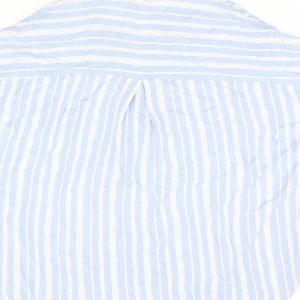 Warehouse Womens Blue Striped Viscose Basic T-Shirt Size 6 V-Neck