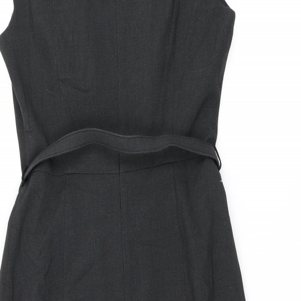 Marks & Spencer Womens Grey Polyester Ball Gown Size 12 Boat Neck Zip - Belted