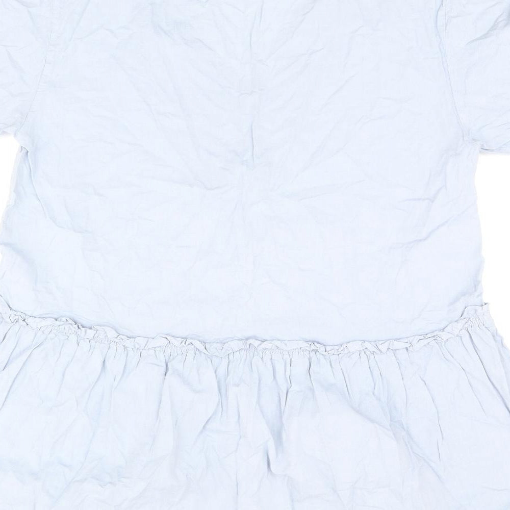 Monki Womens Blue Cotton Shift Size S V-Neck Pullover