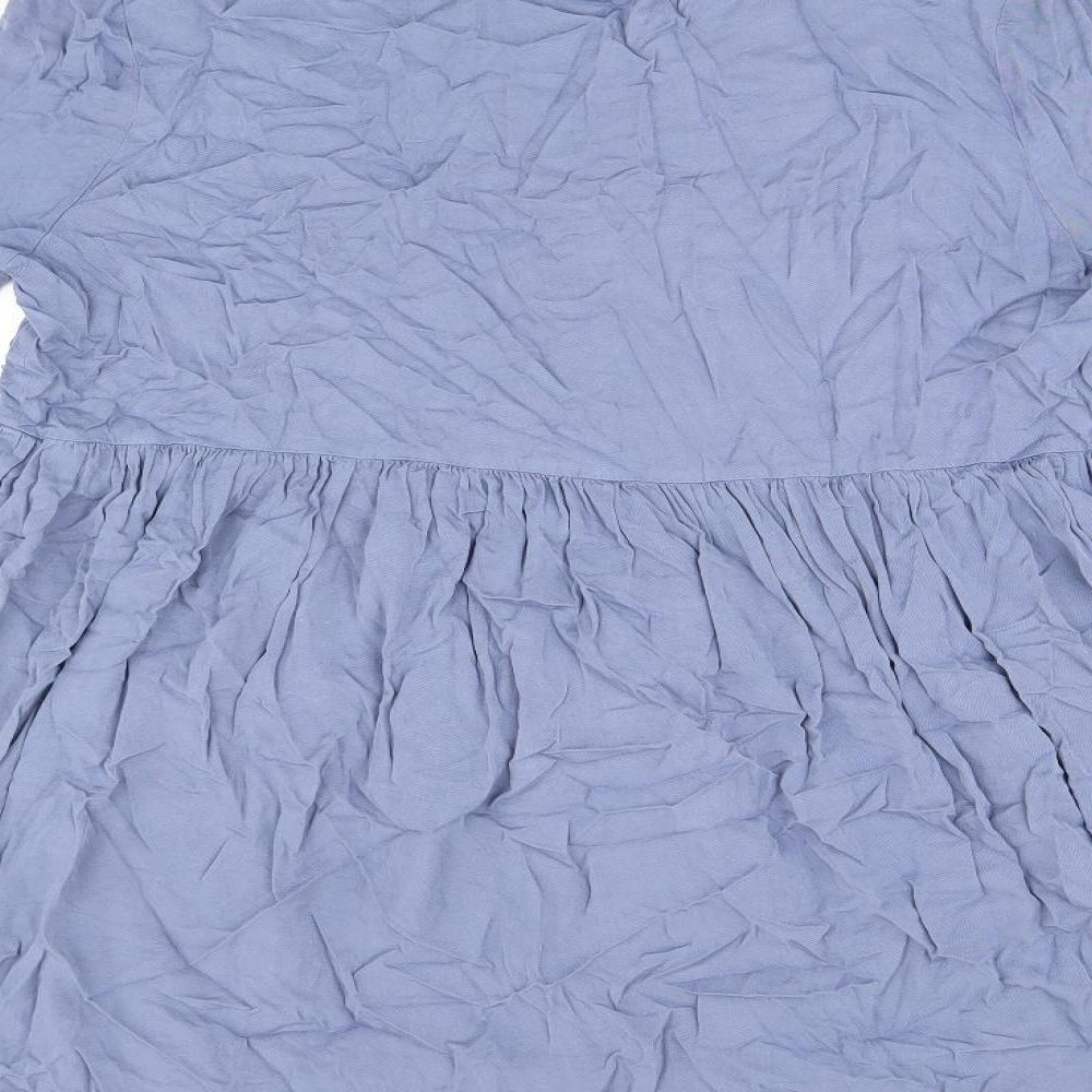 Glamorous Womens Blue Viscose Shift Size 12 V-Neck Button