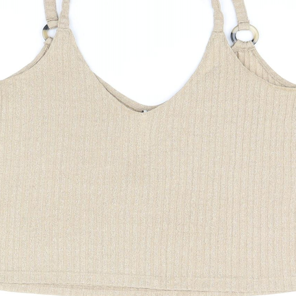 Stradivarius Womens Beige Polyester Camisole T-Shirt Size S V-Neck