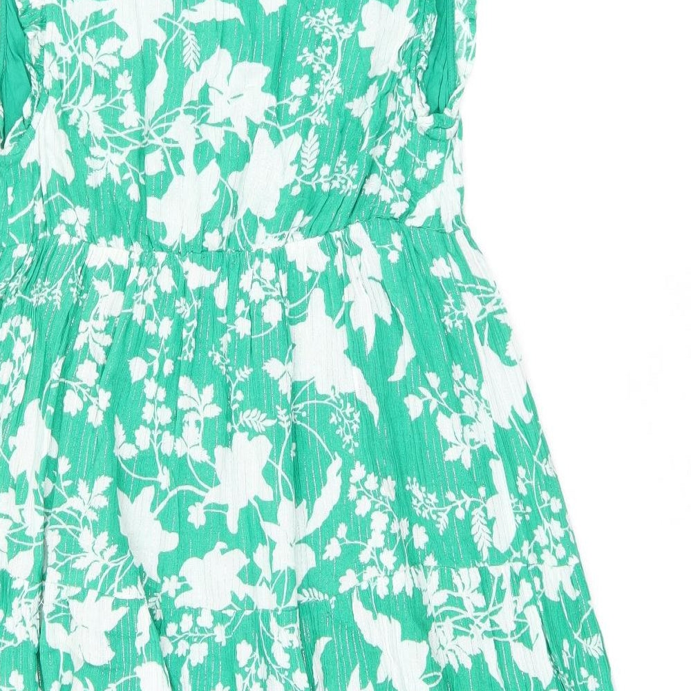 Goa Womens Green Floral Viscose Shift Size S V-Neck Pullover