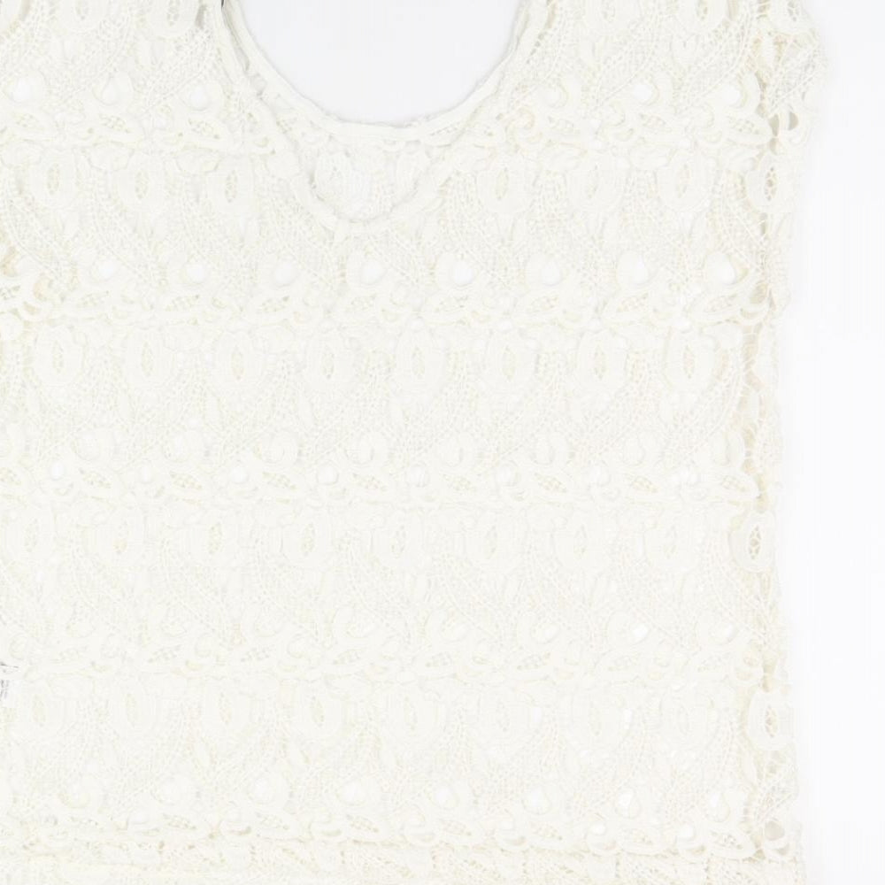 NEXT Womens White Polyester Basic T-Shirt Size 12 V-Neck