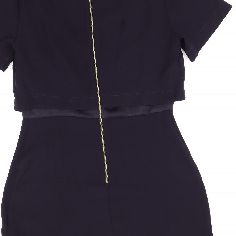 Topshop Womens Purple Polyester Shift Size 12 Round Neck Zip