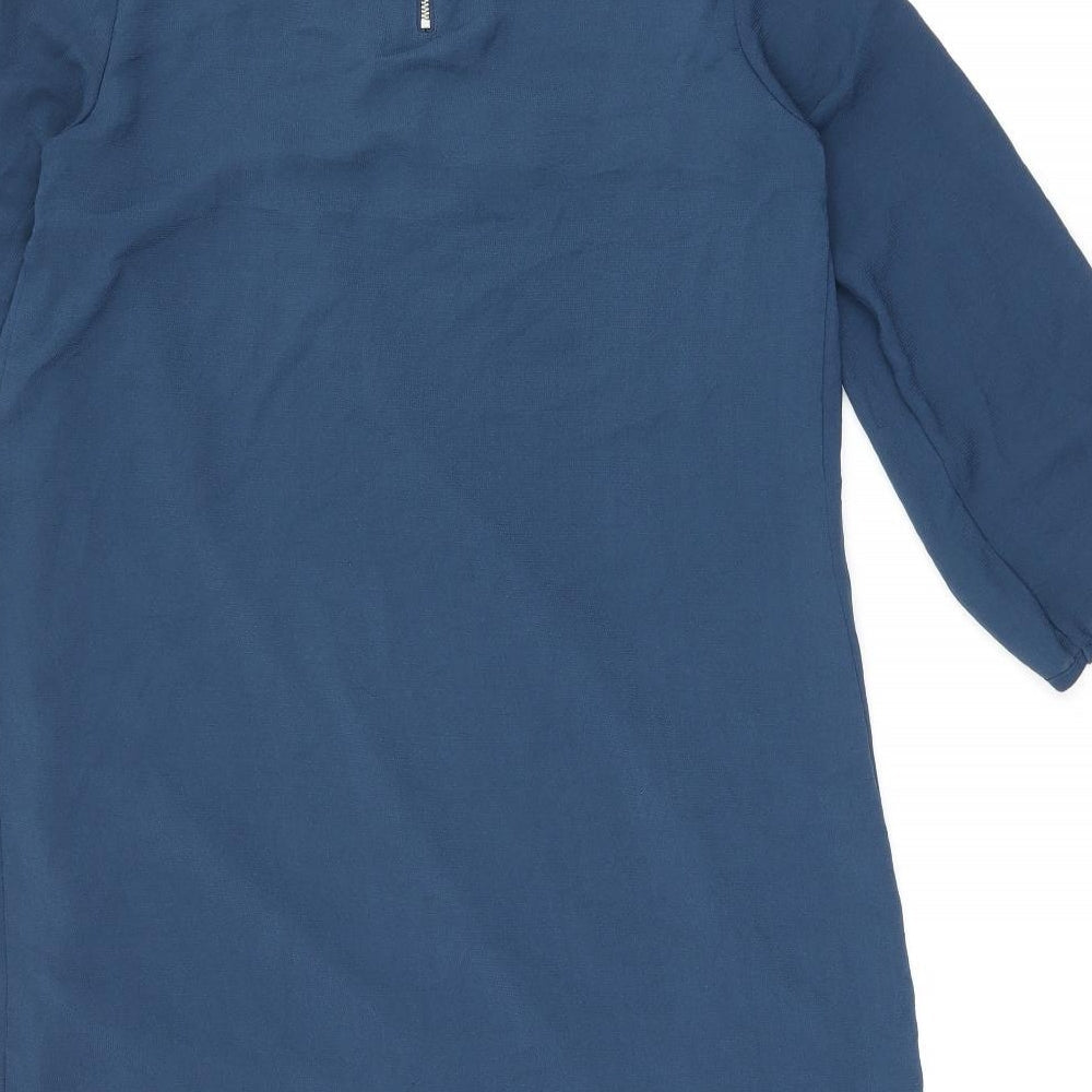 H&M Womens Blue Polyester Shift Size 6 Boat Neck Zip