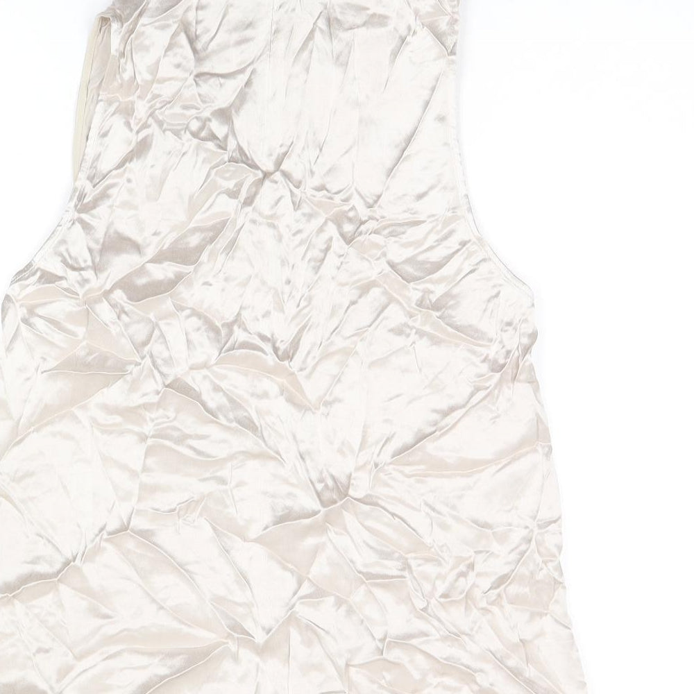 Zara Womens Silver Viscose Basic T-Shirt Size S High Neck