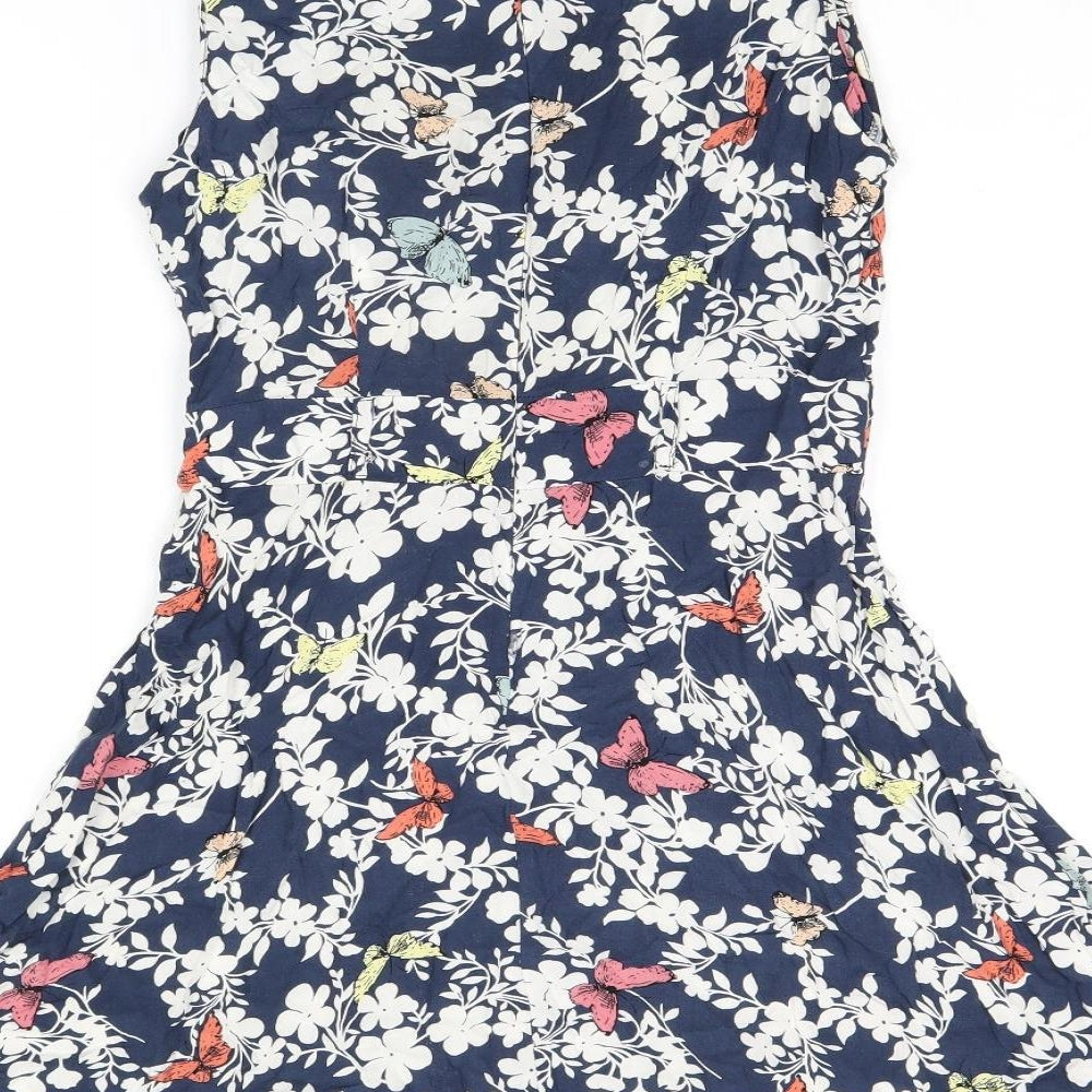 Apricot Womens Blue Floral Viscose Sheath Size 10 Boat Neck Zip - Butterfly Print