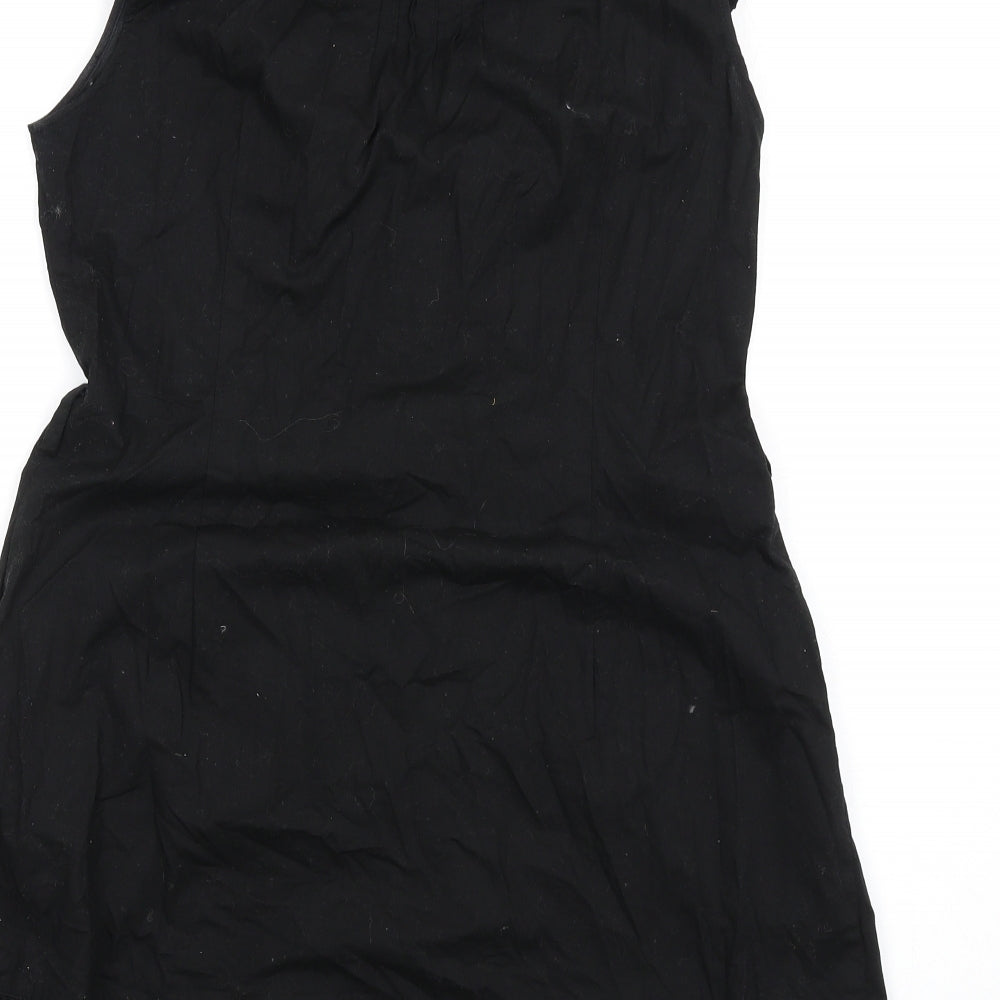 New Look Womens Black Cotton A-Line Size 14 Round Neck Button