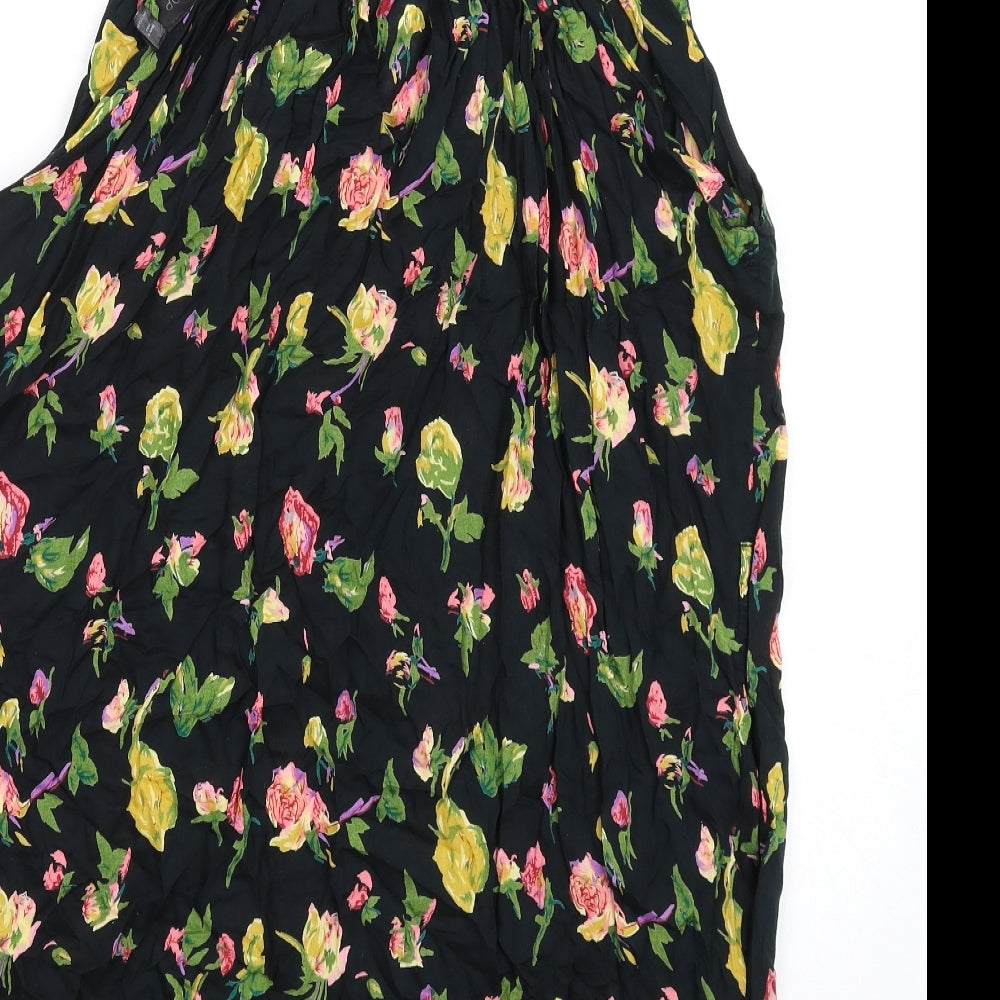 Topshop Womens Black Floral Viscose A-Line Size 10 Round Neck Pullover