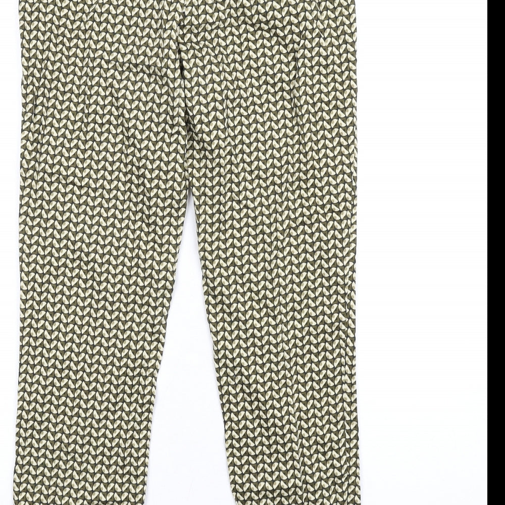Zara Womens Green Geometric Polyester Trousers Size M L29 in Regular Zip