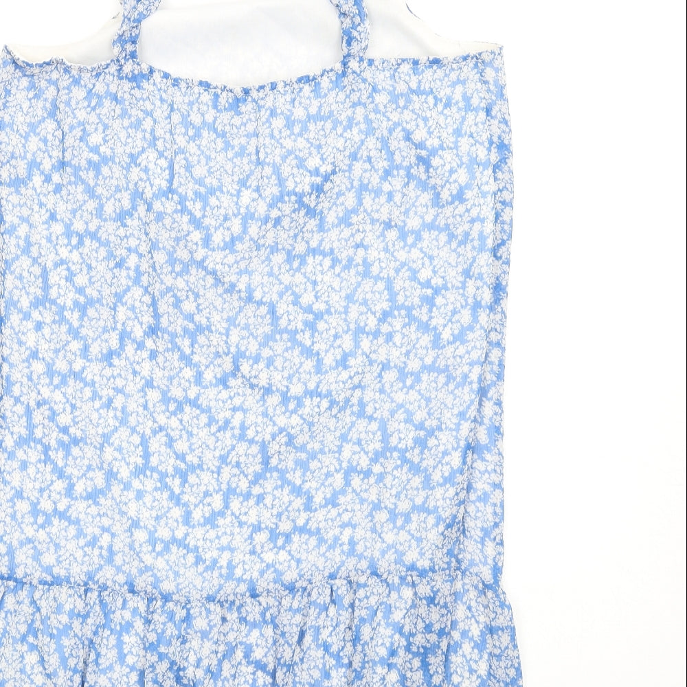 New Look Womens Blue Floral Polyester A-Line Size 12 Square Neck Pullover