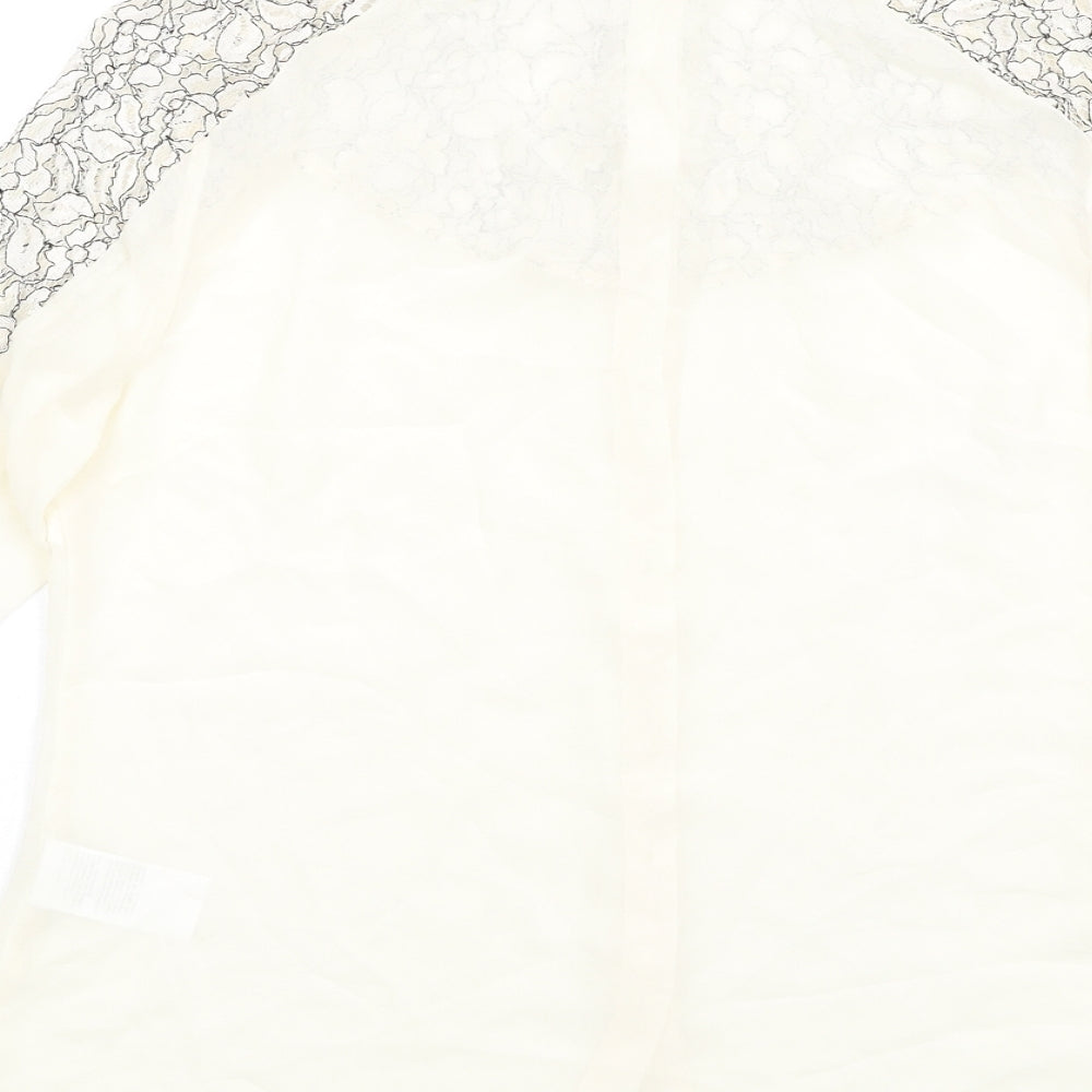 Warehouse Womens Ivory Polyester Basic Button-Up Size 12 Round Neck