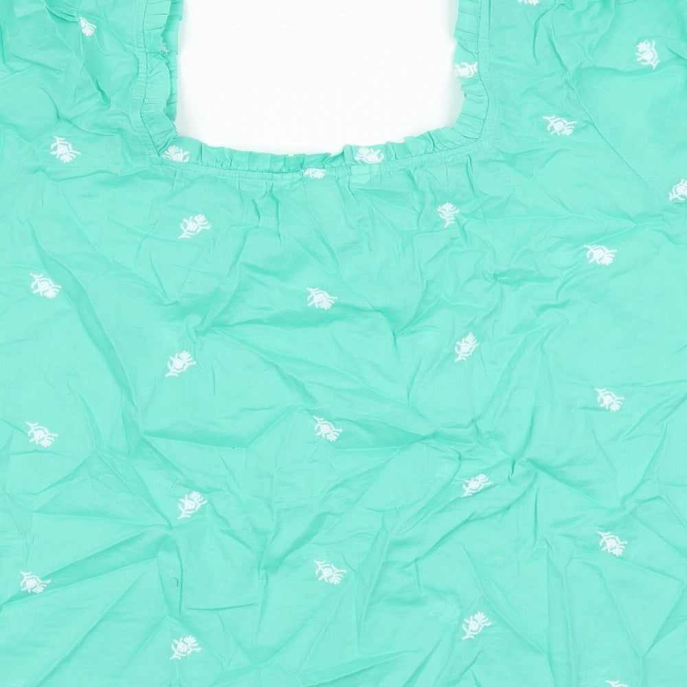 Per Una Womens Green Floral 100% Cotton Basic Blouse Size 20 Square Neck - Embroidered Detail