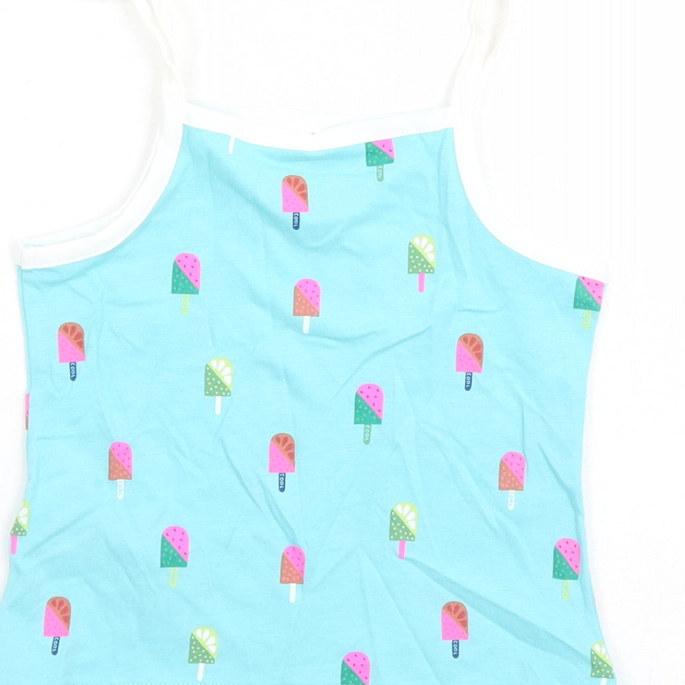 Marks & Spencer Girls Blue Geometric Cotton Camisole Tank Size 2-3 Years Square Neck Tie - Ice Lolly Pattern