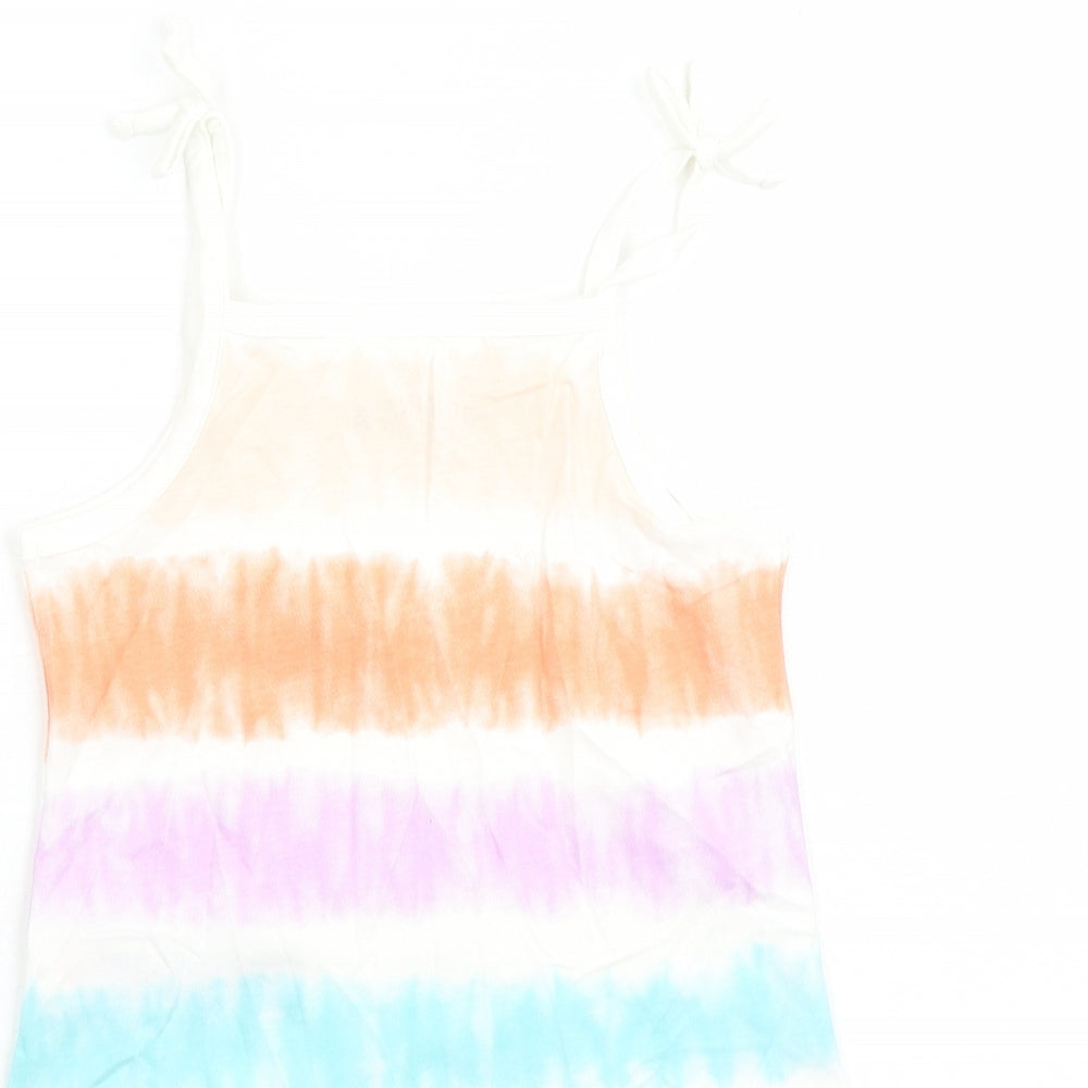 Marks & Spencer Girls Multicoloured Cotton Camisole Tank Size 3-4 Years Square Neck Tie - Tie Dye Effect