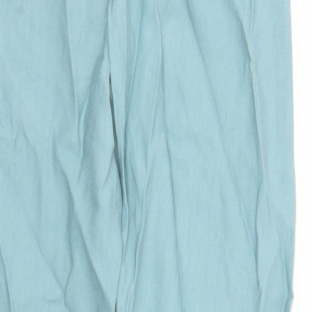 Marks and Spencer Womens Blue Lyocell Chino Trousers Size 8 L30 in Regular Drawstring - Elasticated Waist Long Leg