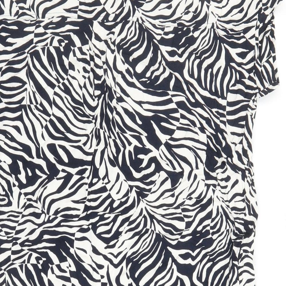 Marks & Spencer Womens Blue Animal Print Viscose Tunic Blouse Size 18 Collared - Tiger Pattern