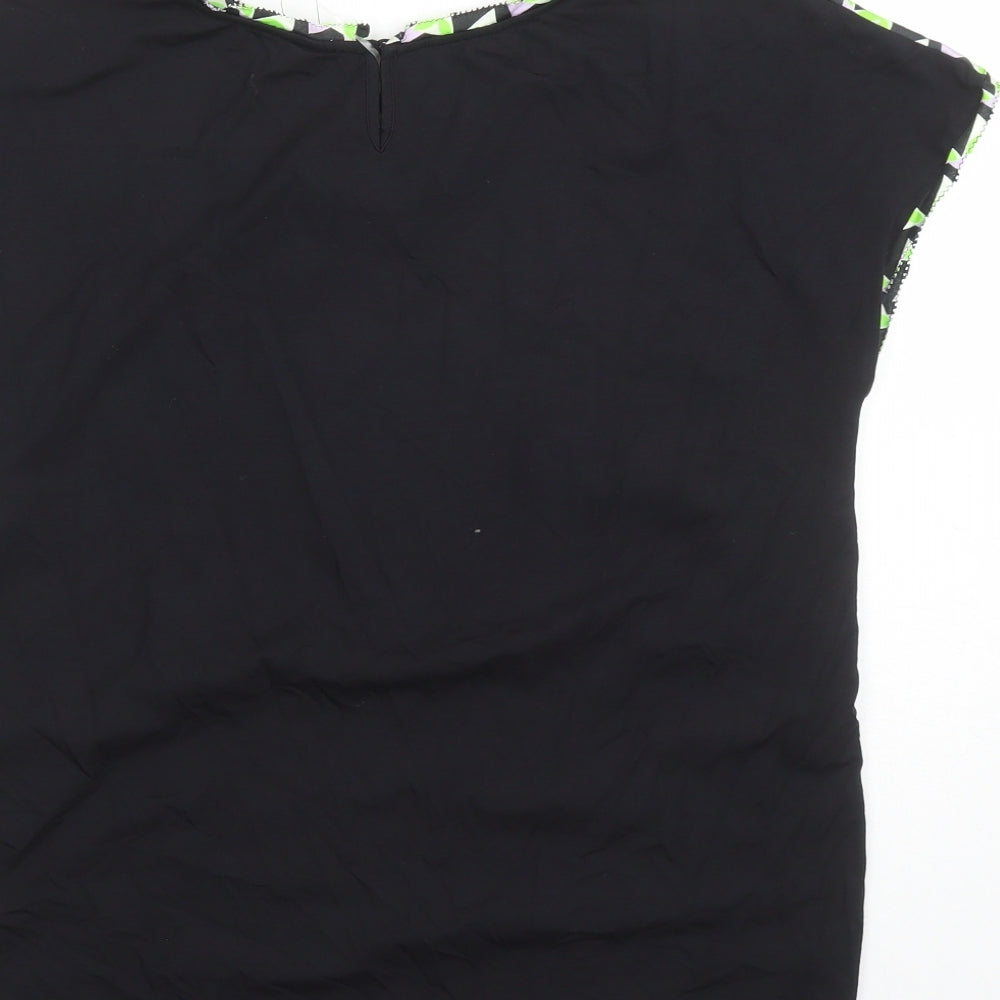 Marks & Spencer Womens Black Geometric Polyester Basic T-Shirt Size 8 Round Neck