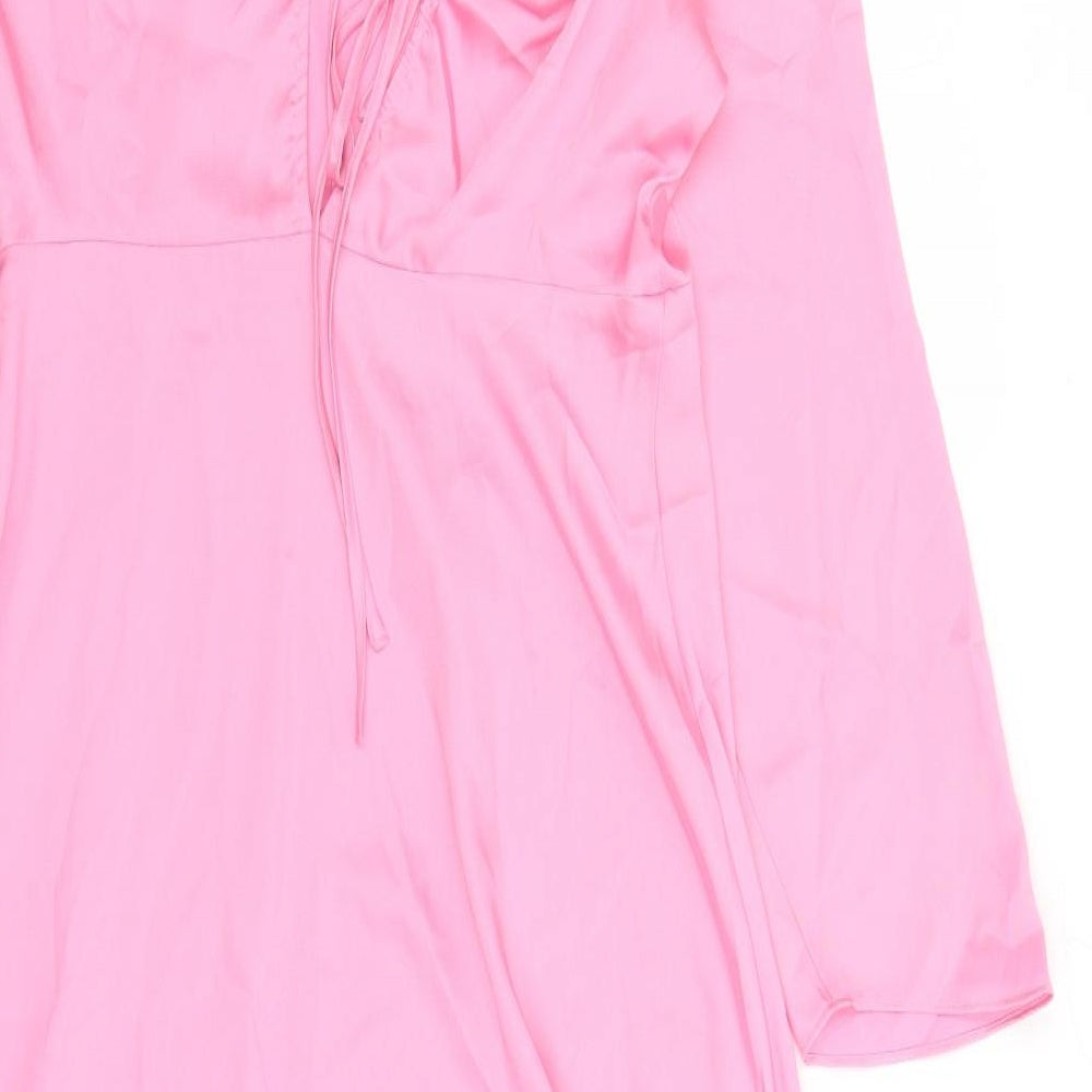 Marks & Spencer Womens Pink Polyester A-Line Size 12 Round Neck Zip